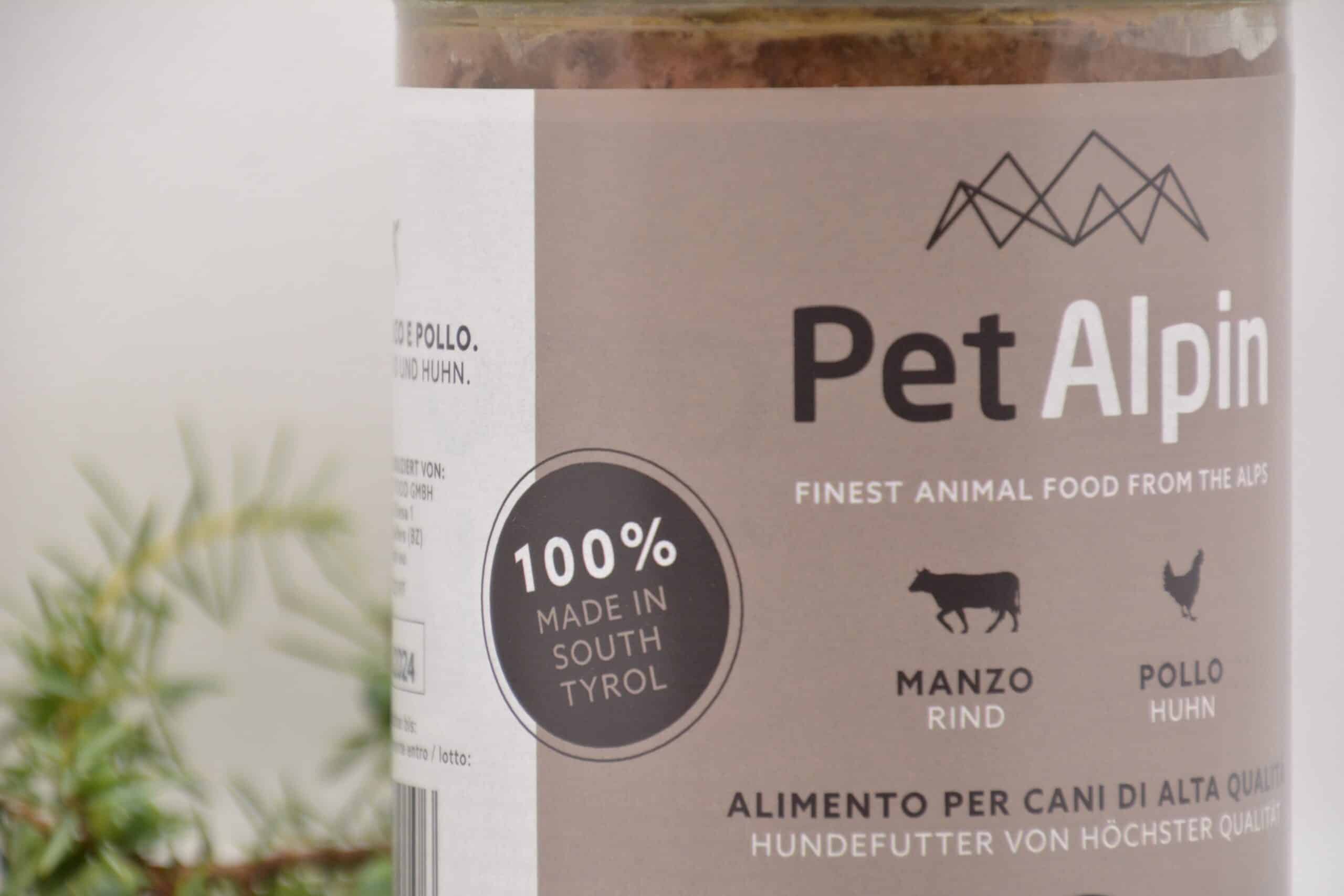 Huhn Rind Etikett PetAlpin Südtirol Hundefutter